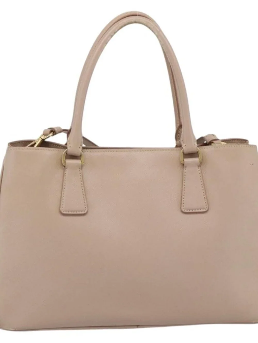 PRADA Hand Bag Safiano Leather 2way Beige Gold Auth